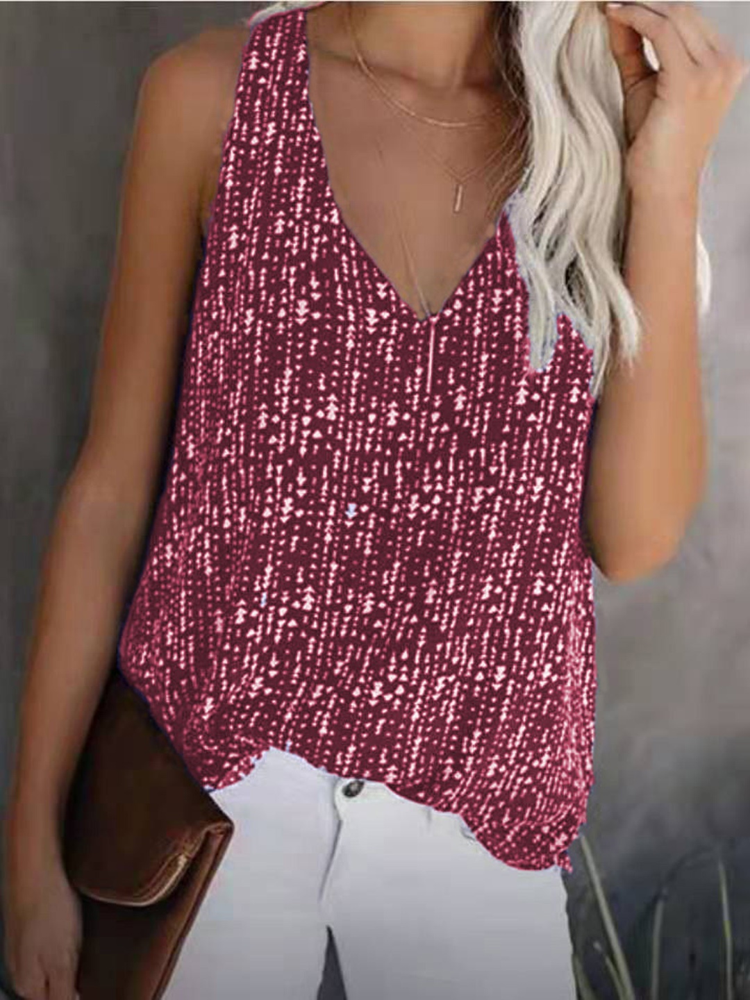 

StyleCast Pink Abstract Printed V-Neck Sleeveless Cotton Top