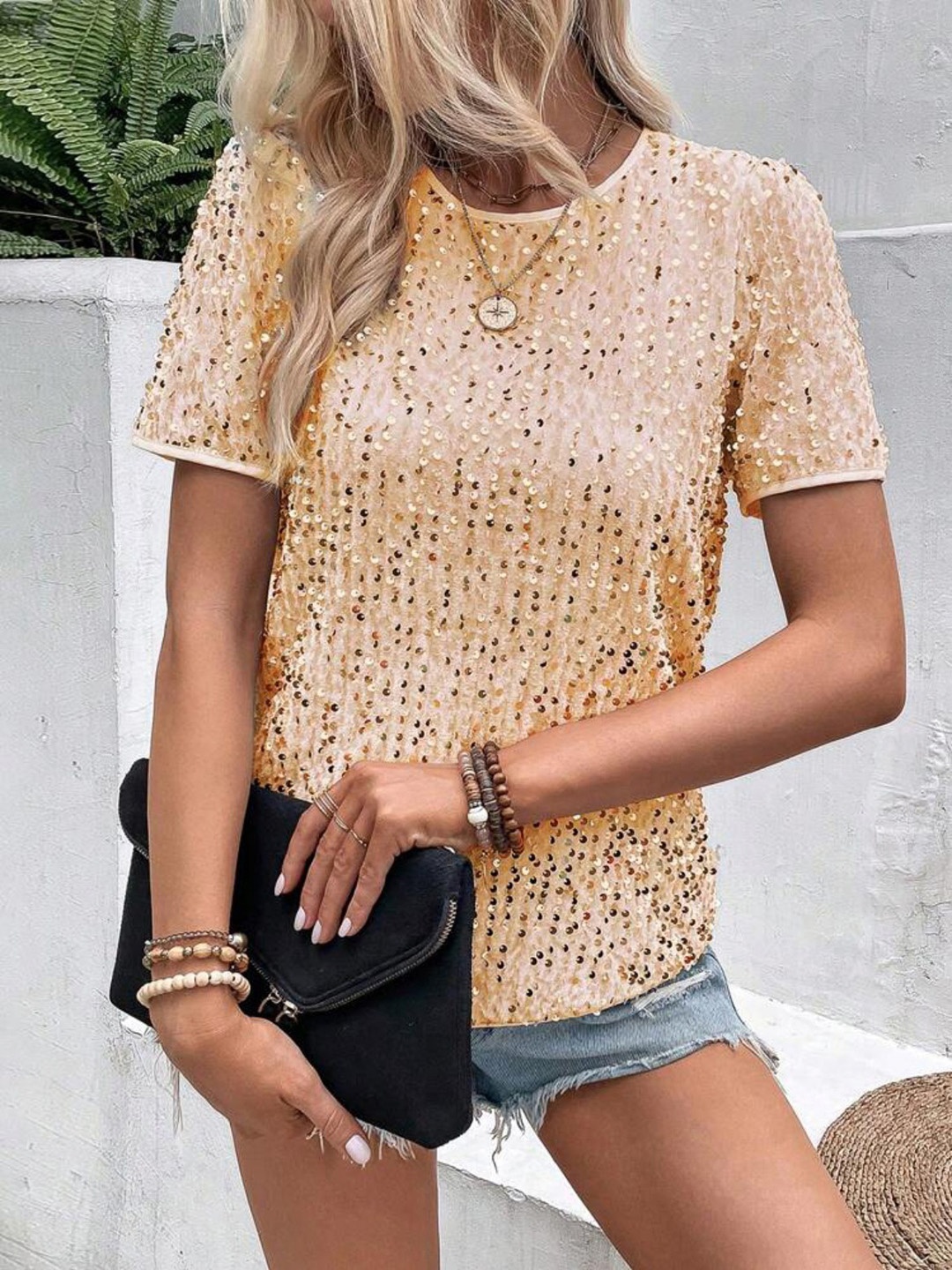 

StyleCast Beige Embellished Top