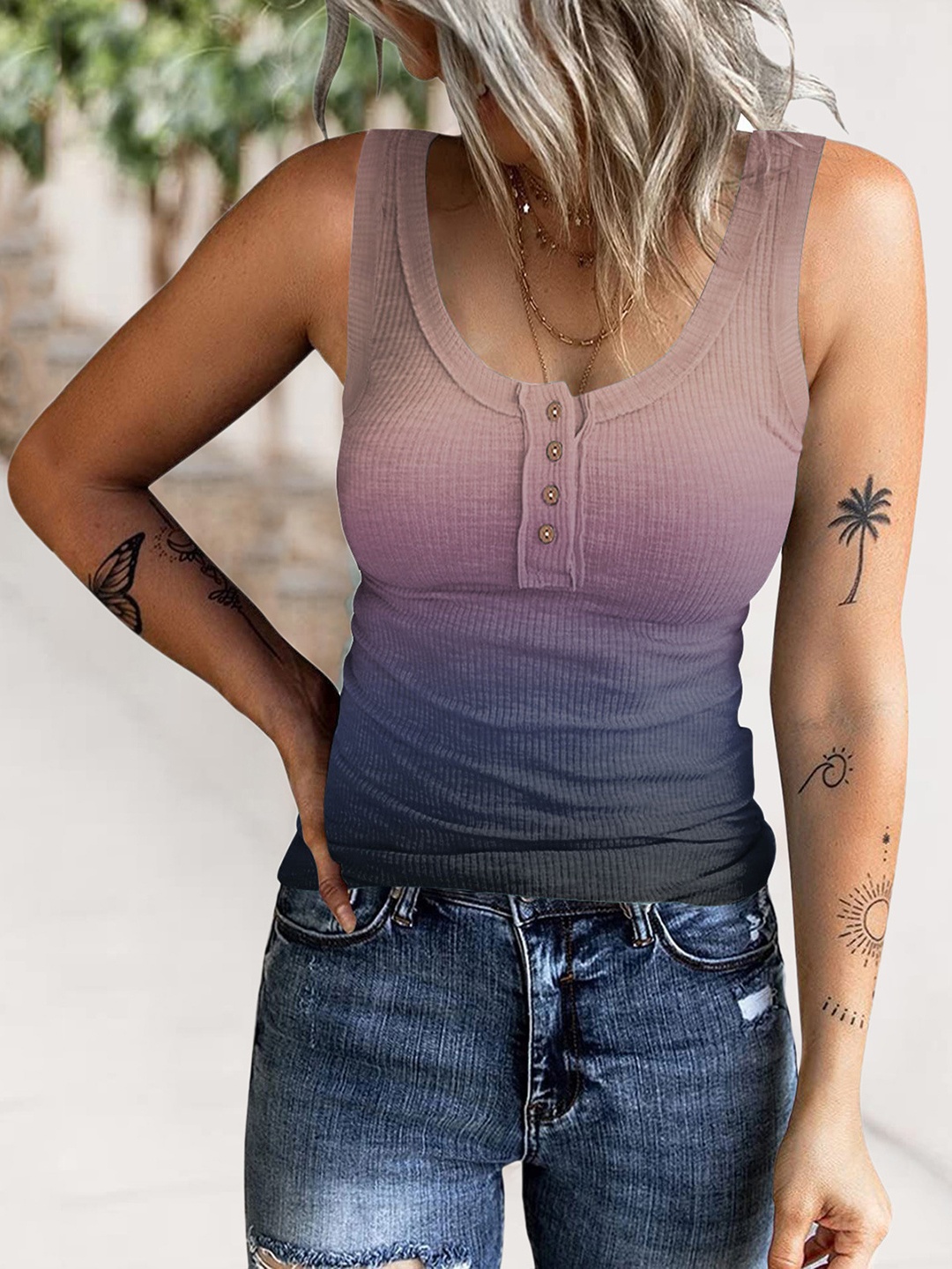 

StyleCast Purple Tie & Dye Shoulder Straps Cotton Tank Top