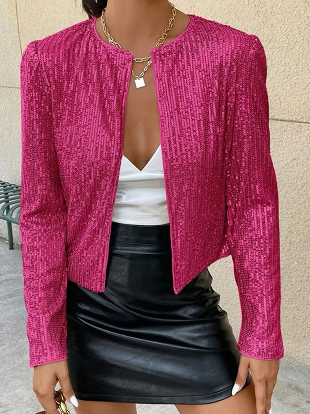 

StyleCast Pink Sequinned Embellished Long Sleeves Tailored Jacket