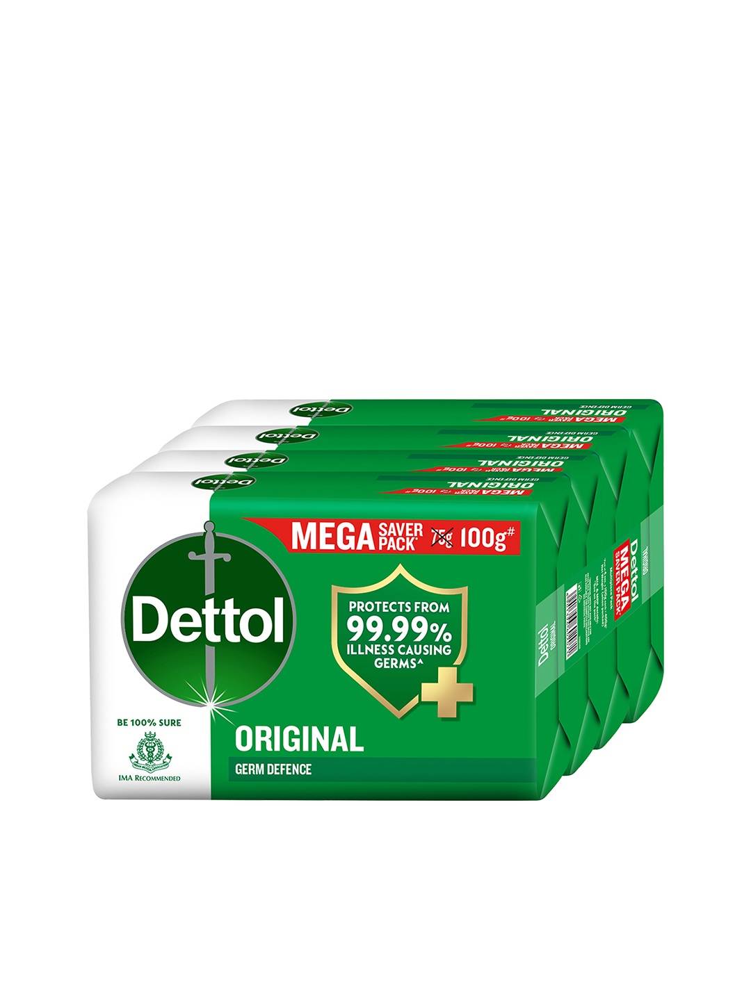 

Dettol Set of 4 Original Germ Protection Bathing Soap Bar - 100g each, Green