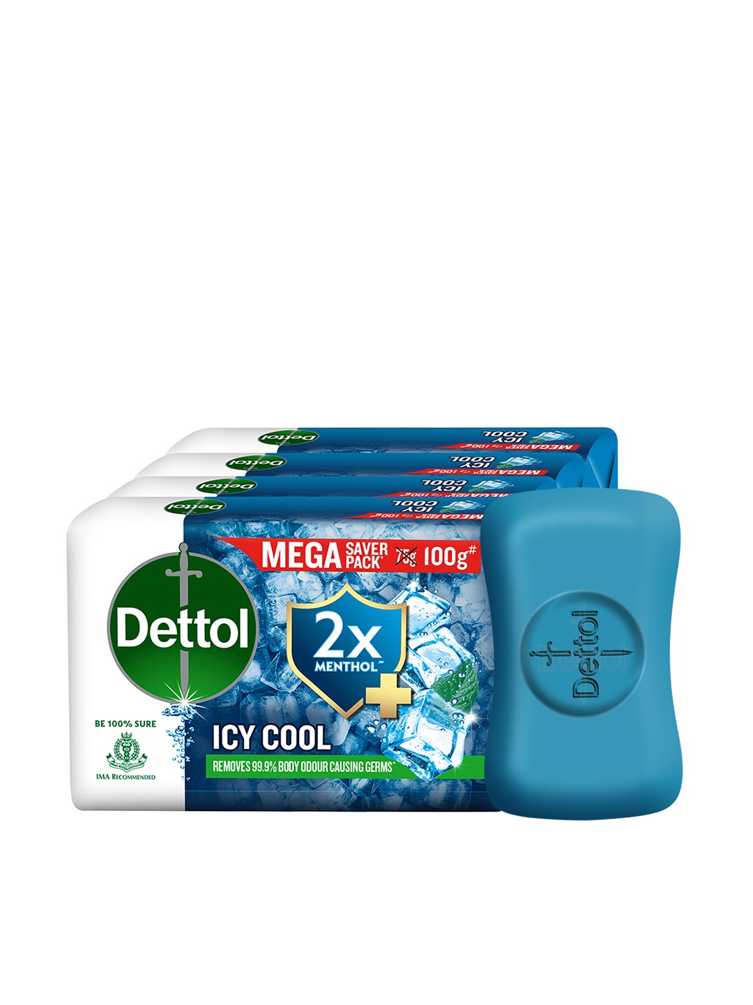 

Dettol Set of 4 Icy Cool Bathing Soap Bar With 2x Menthol - 100g each, Blue