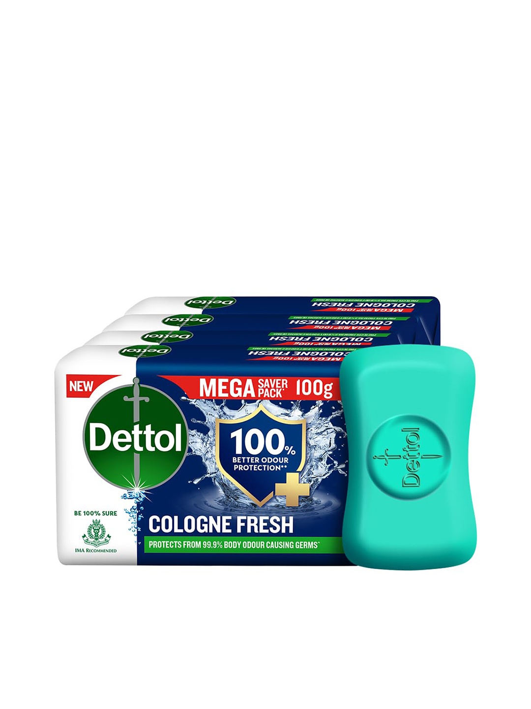 

Dettol Set of 4 Cologne Fresh Bathing Bar Soap With Better Odour Protection - 100g Each, Blue