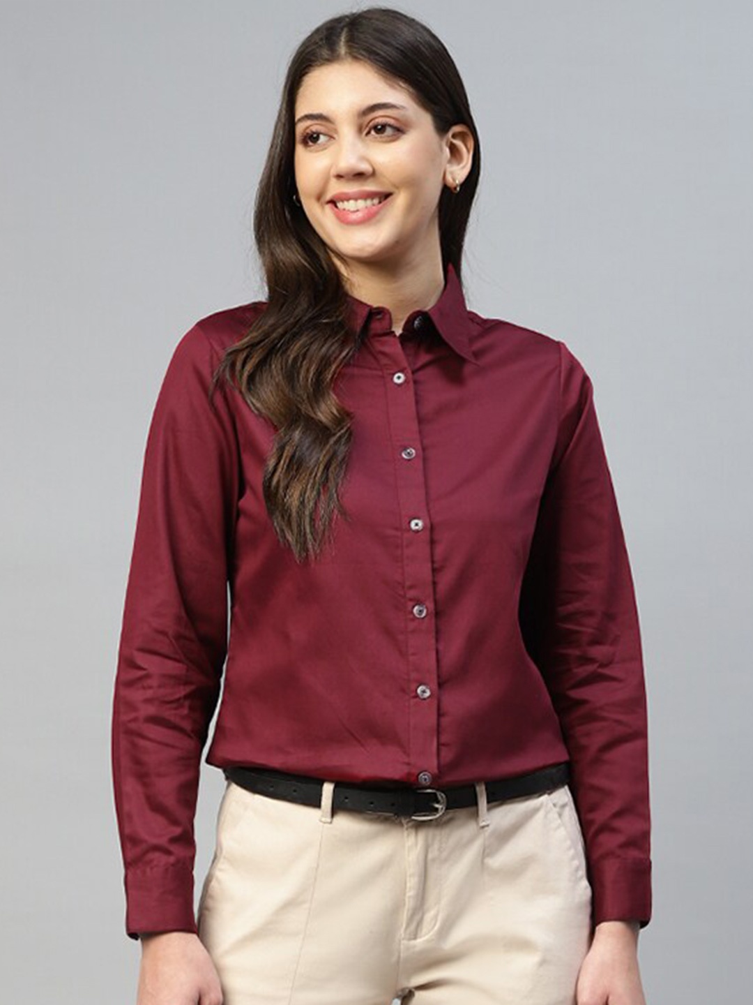 

DEEBACO Modern Fit Formal Shirt, Maroon