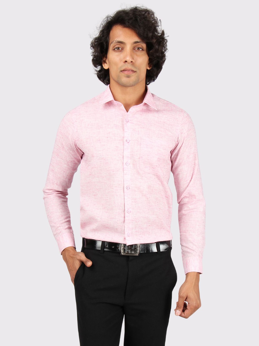 

Maharaja Spread Collar Long Sleeves Slim Fit Opaque Semiformal Shirt, Pink