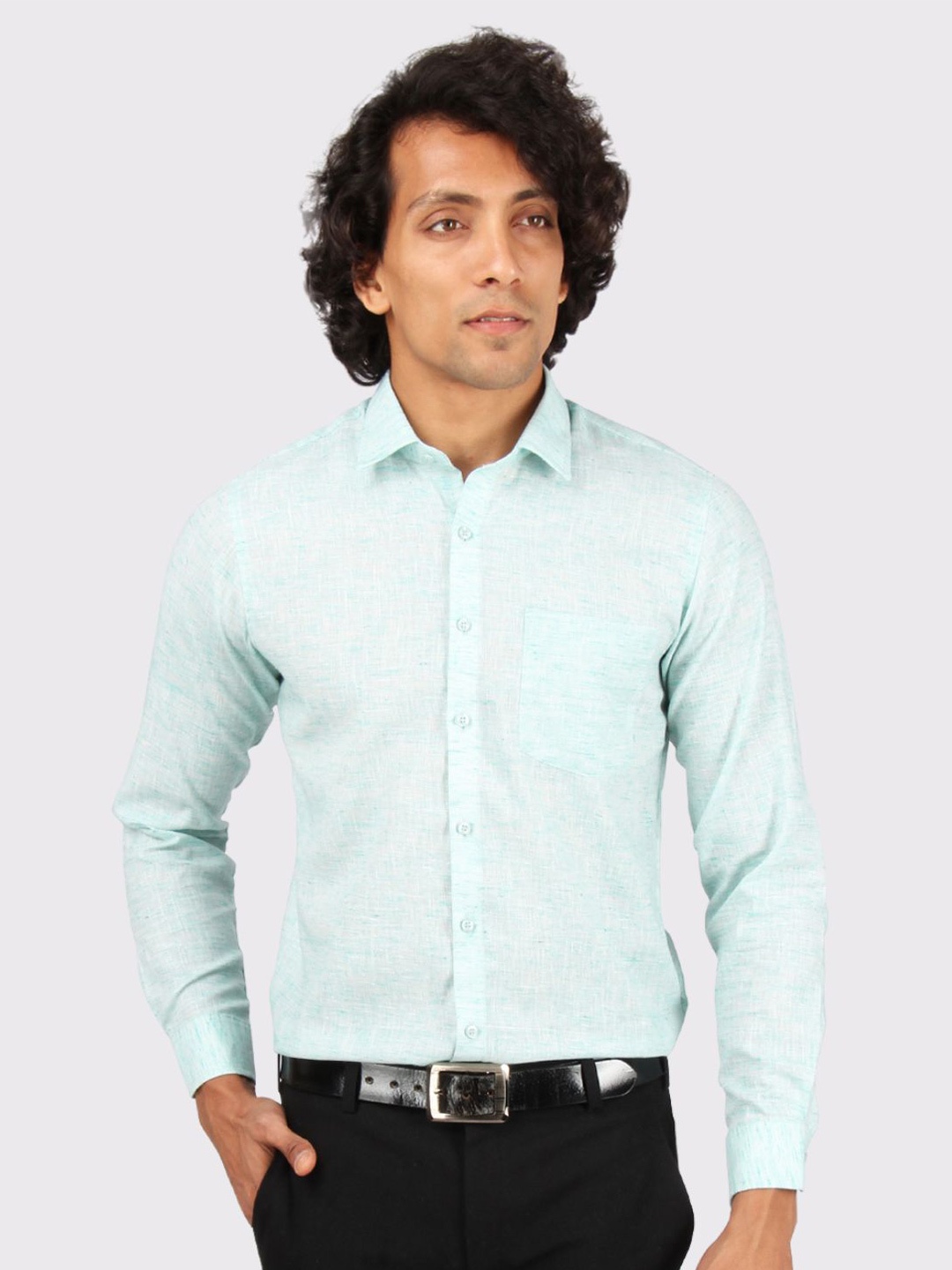 

Maharaja India Slim Cotton Linen Formal Shirt, Green