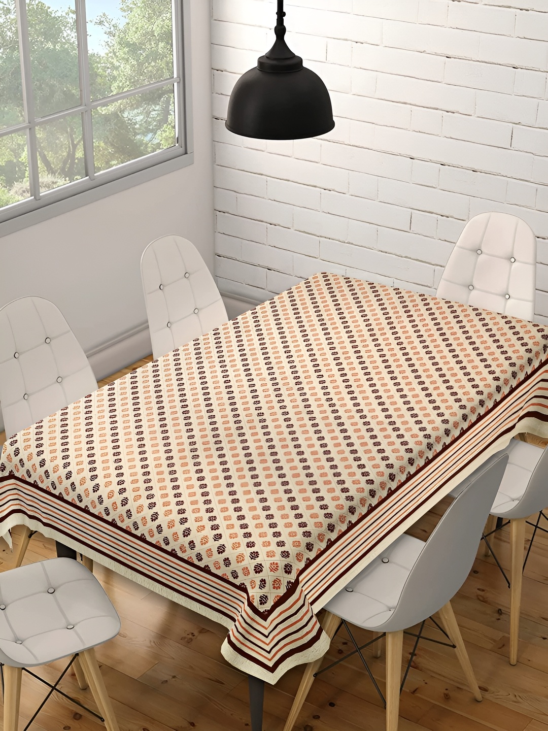 

Texstylers Beige & Maroon Floral Printed Cotton Table Cover