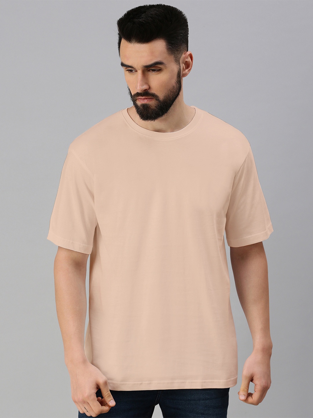 

VEIRDO Drop Shoulder Sleeves Oversized Pure Cotton T-shirt, Brown
