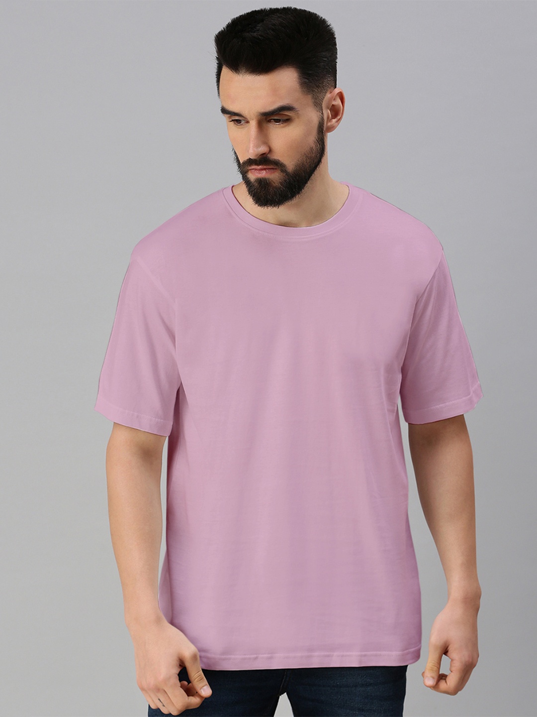 

VEIRDO Drop Shoulder Sleeves Oversized Pure Cotton T-shirt, Purple