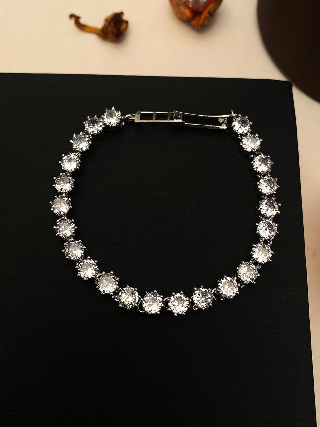 

ABDESIGNS Silver-Plated American Diamond-Studded Wraparound Bracelet