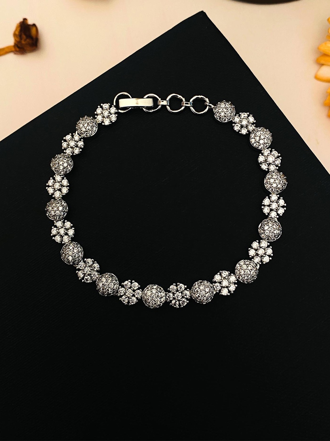 

ABDESIGNS Silver-Plated American Diamond-Studded Wraparound Bracelet