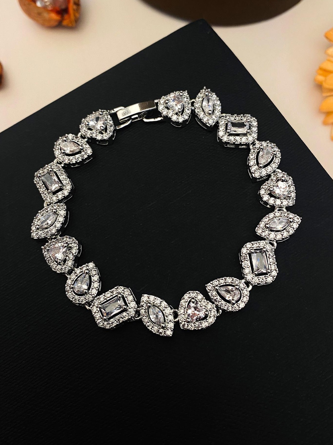 

ABDESIGNS Silver-Plated American Diamond-Studded Wraparound Bracelet