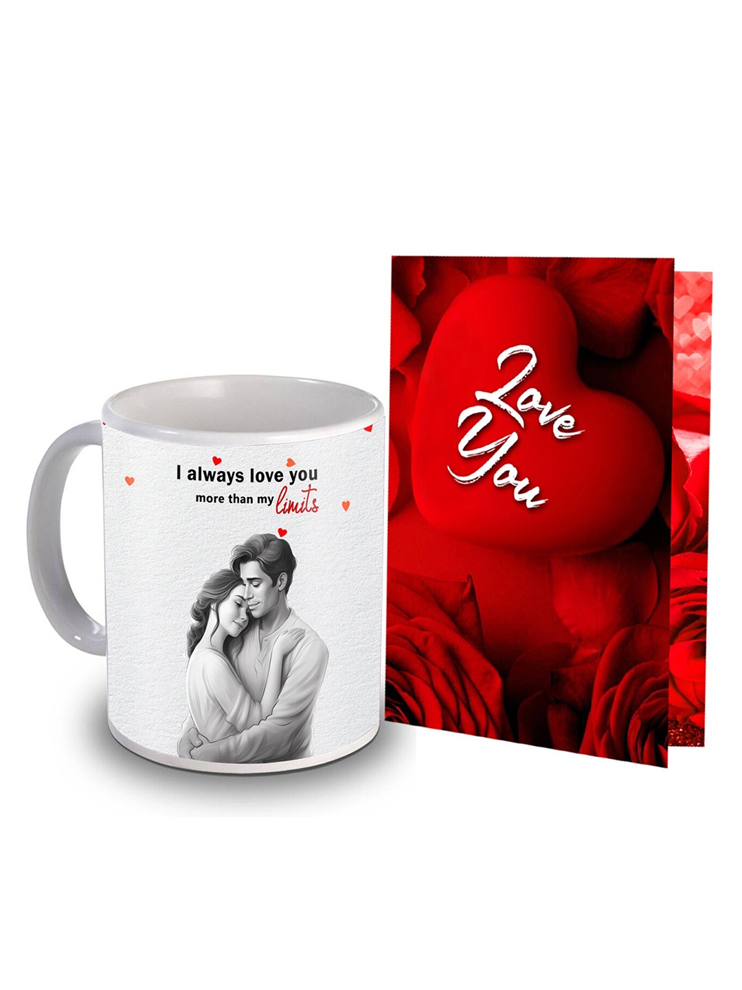 

ME & YOU Red & White 2 Pieces Printed Mug & Greeting Card Home Gift Set