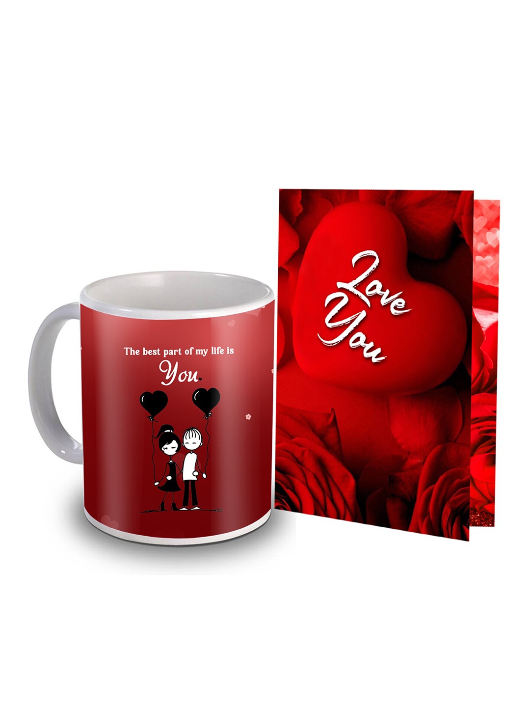

ME & YOU 2 Pieces Red Printed Coffee Mug & Greeting Card Valentine Gift Sets 320 ml