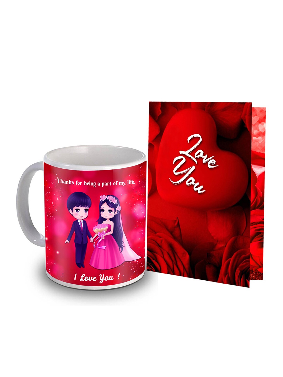 

ME & YOU 2-Pcs Red & White Printed Coffee Mug & Greeting Card Valentine Gift Sets