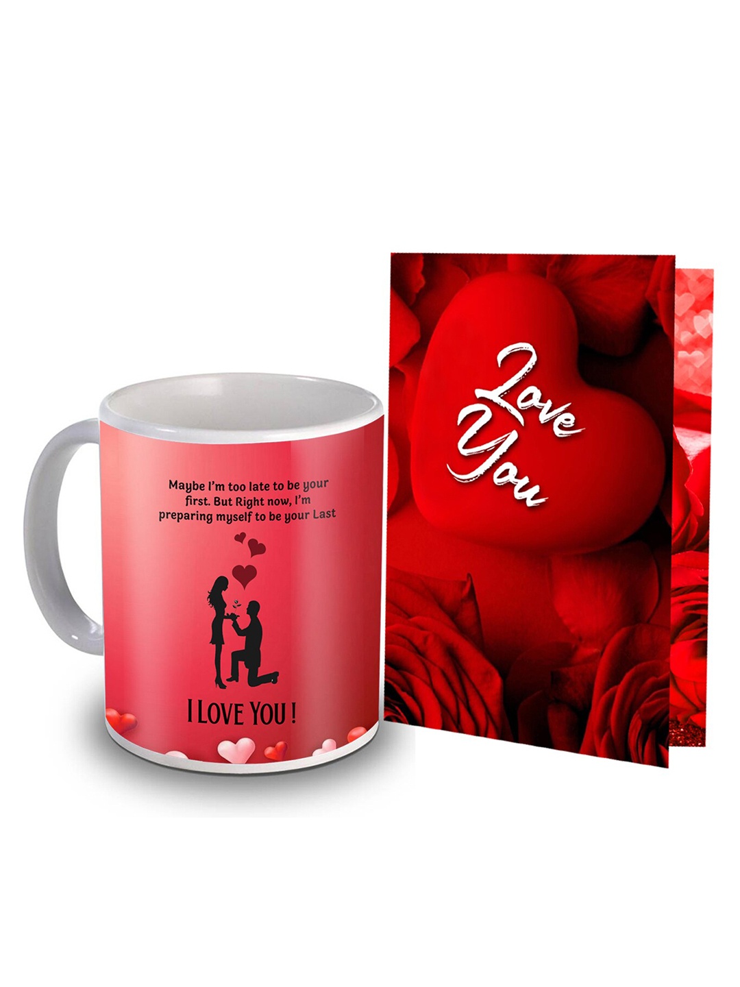 

ME & YOU Red & White 2 Pieces Printed Mug & Greeting Card Gift Set