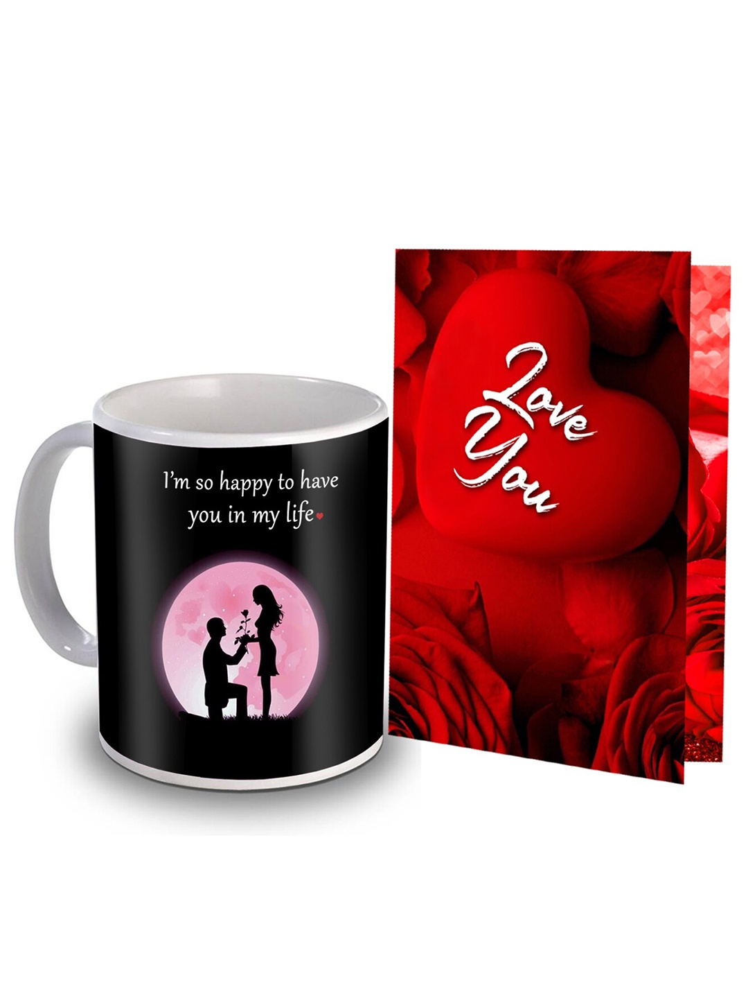 

ME & YOU 2 Pieces Red Printed Coffee Mug & Greeting Card Valentine Gift Sets 350 ml