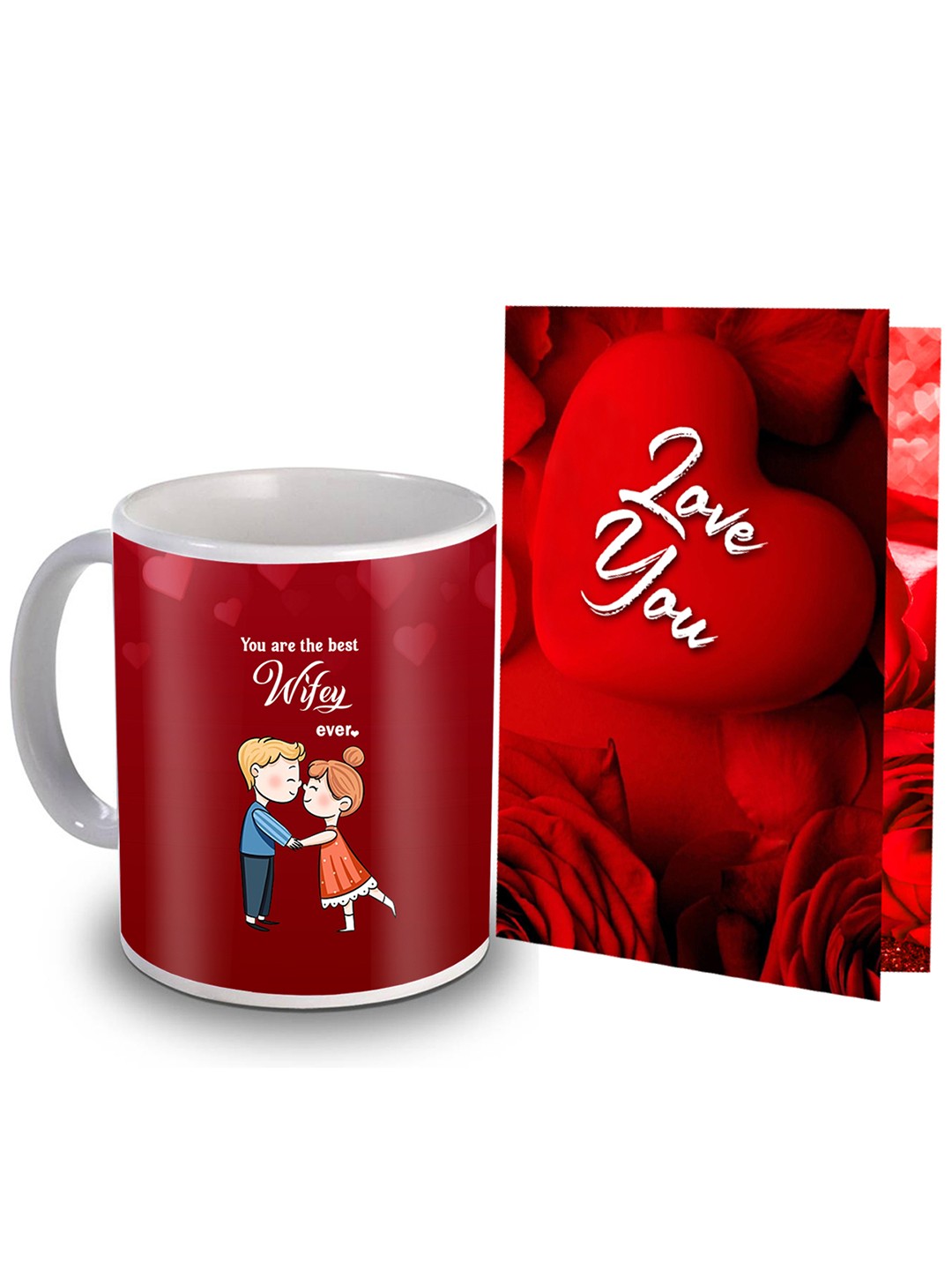 

ME & YOU 2-Pcs Red & White Printed Coffee Mug & Greeting Card Valentine Gift Sets