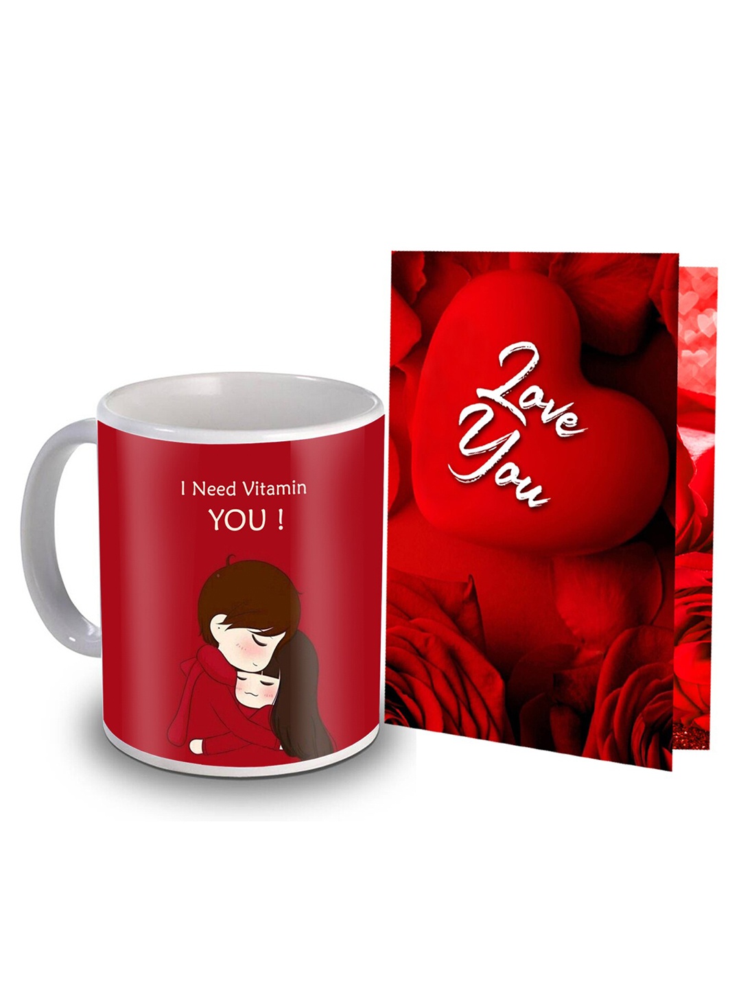 

ME & YOU Red & White 2 Pieces Printed Mug & Greeting Card Home Gift Set