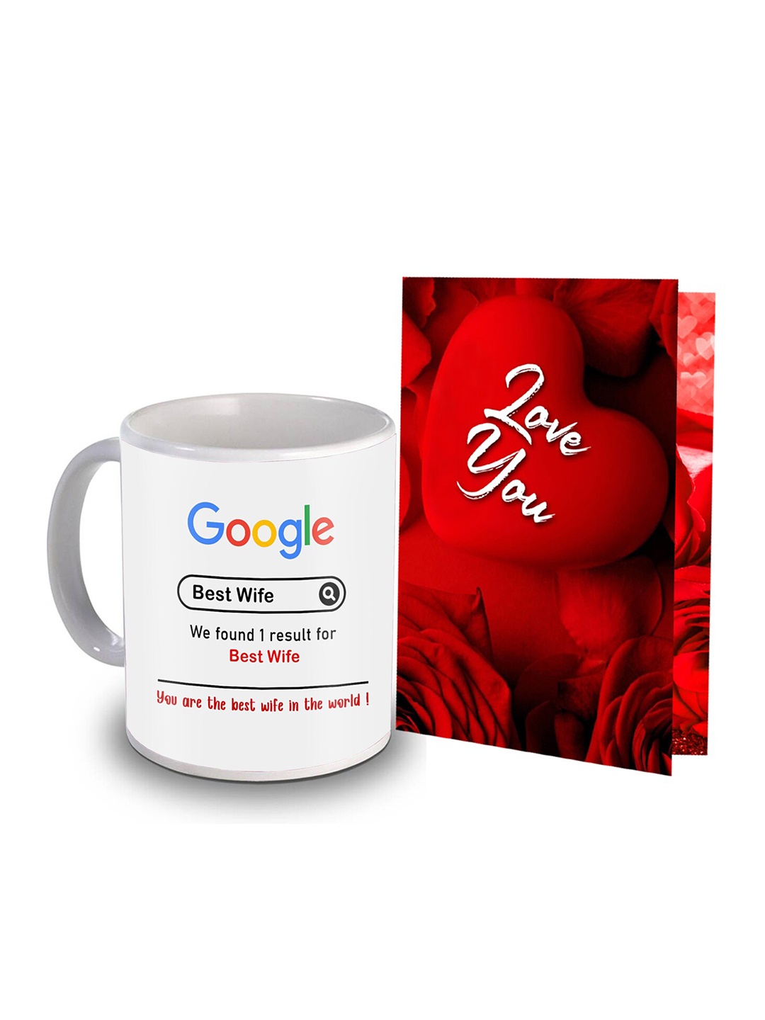 

ME & YOU Red & White 2 Pieces Printed Coffee Mug & Greeting Card Home Gift Set