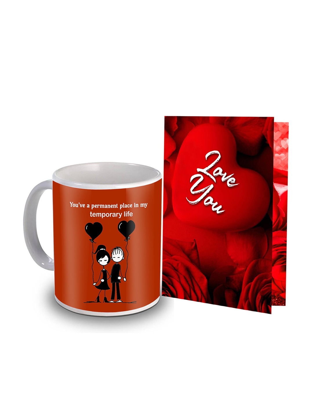

ME & YOU Red & Black 2 Pieces Printed Mug & Greeting Card Gift Set
