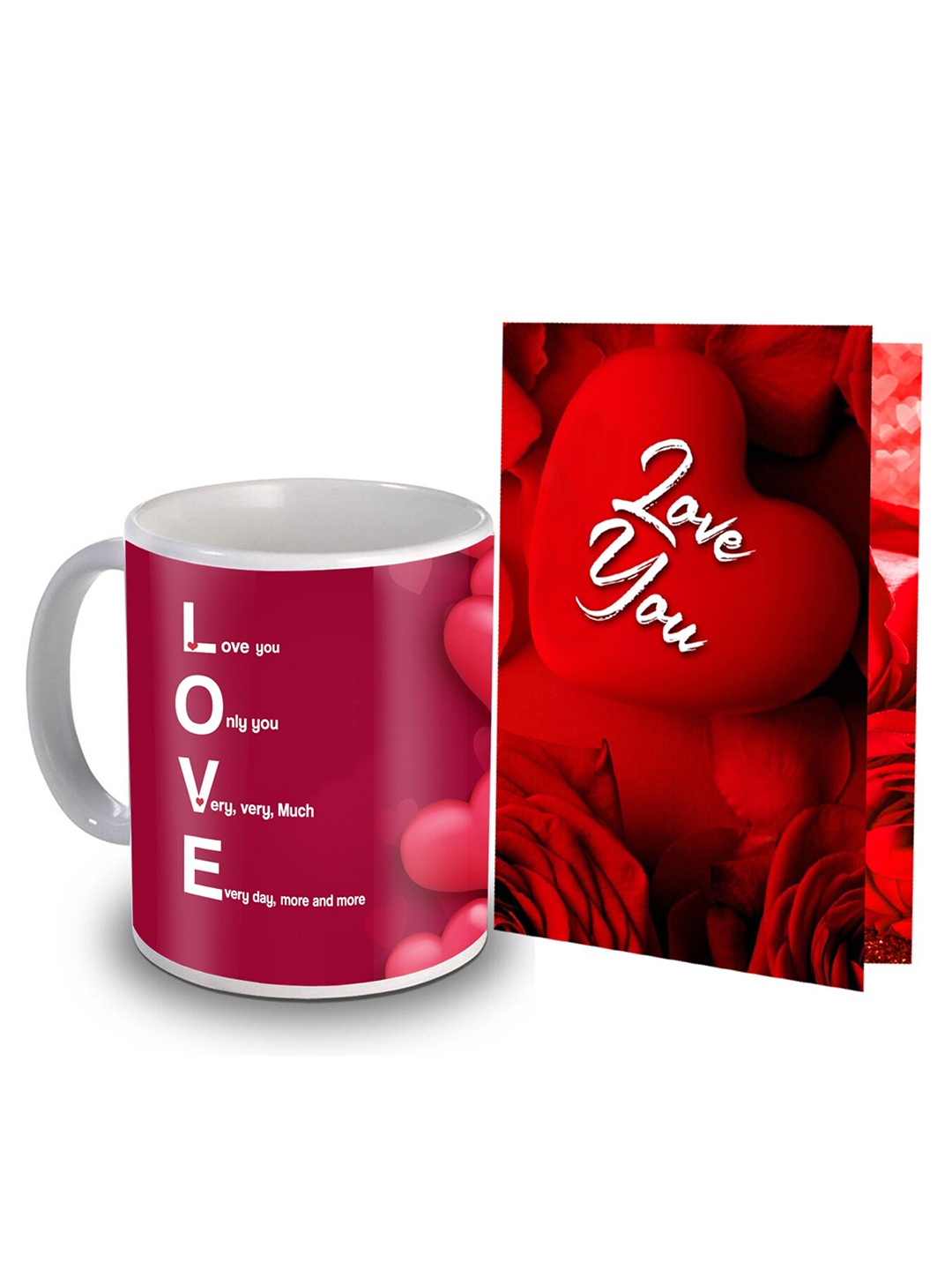 

ME & YOU Red & Pink 2 Pieces Floral Printed Mug & Greeting Card Home Gift Set