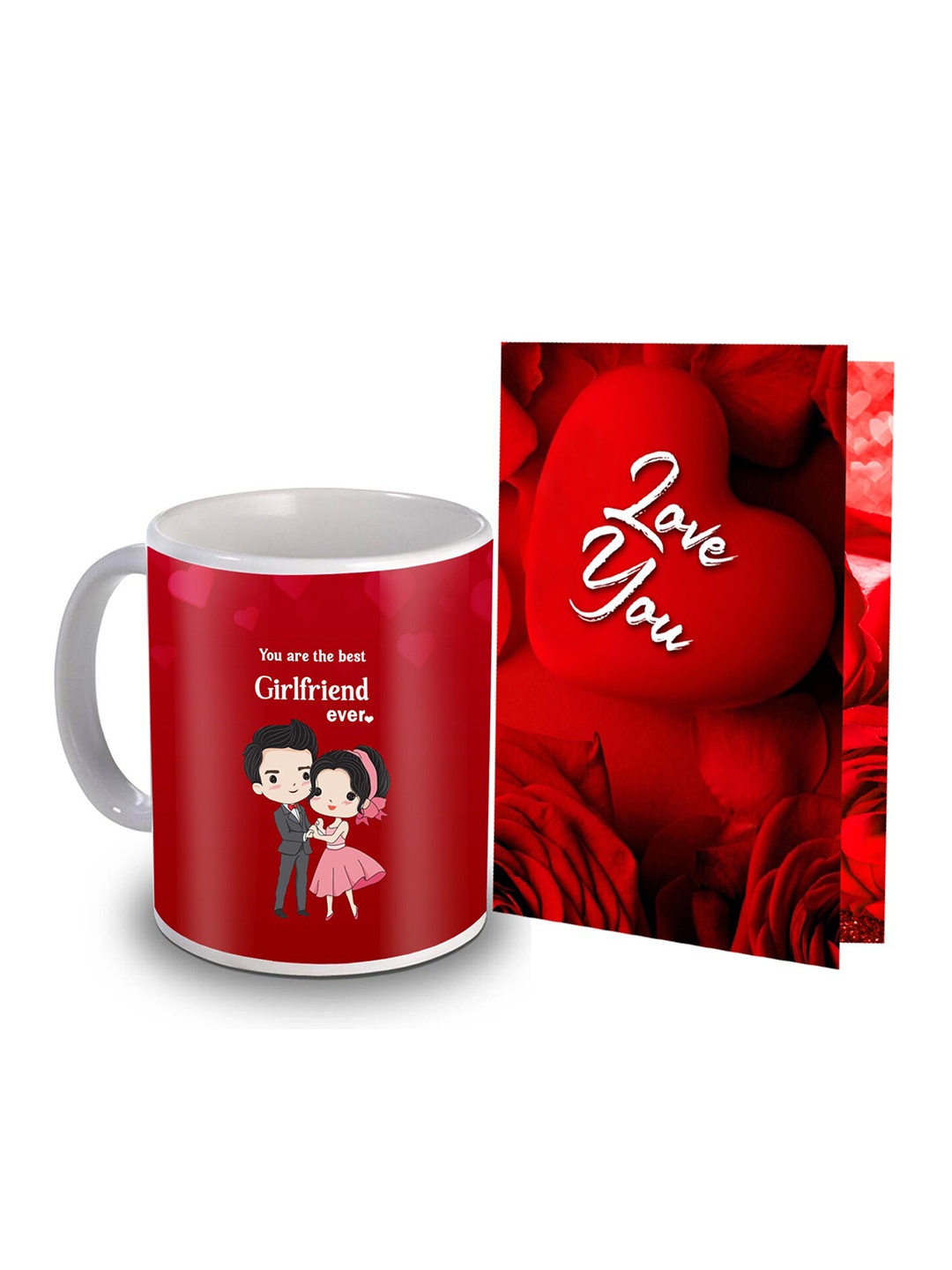 

ME & YOU Red & Pink 2 Pieces Printed Mug & Greeting Card Gift Set