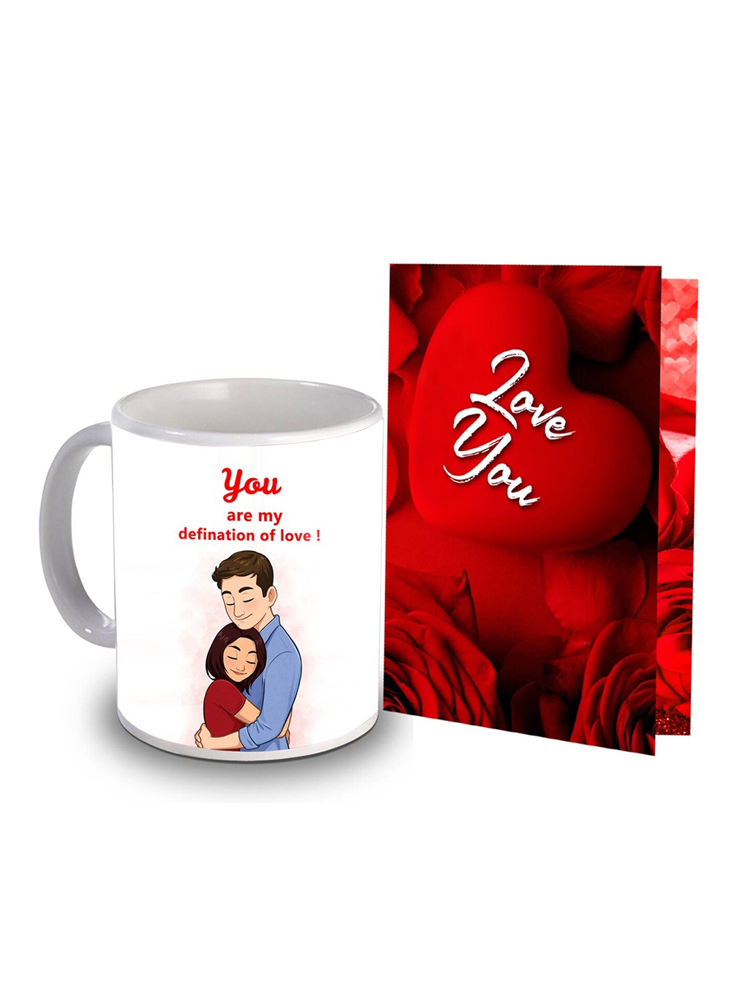 

ME & YOU Red & White 2 Pieces Printed Mug & Greeting Card Gift Set