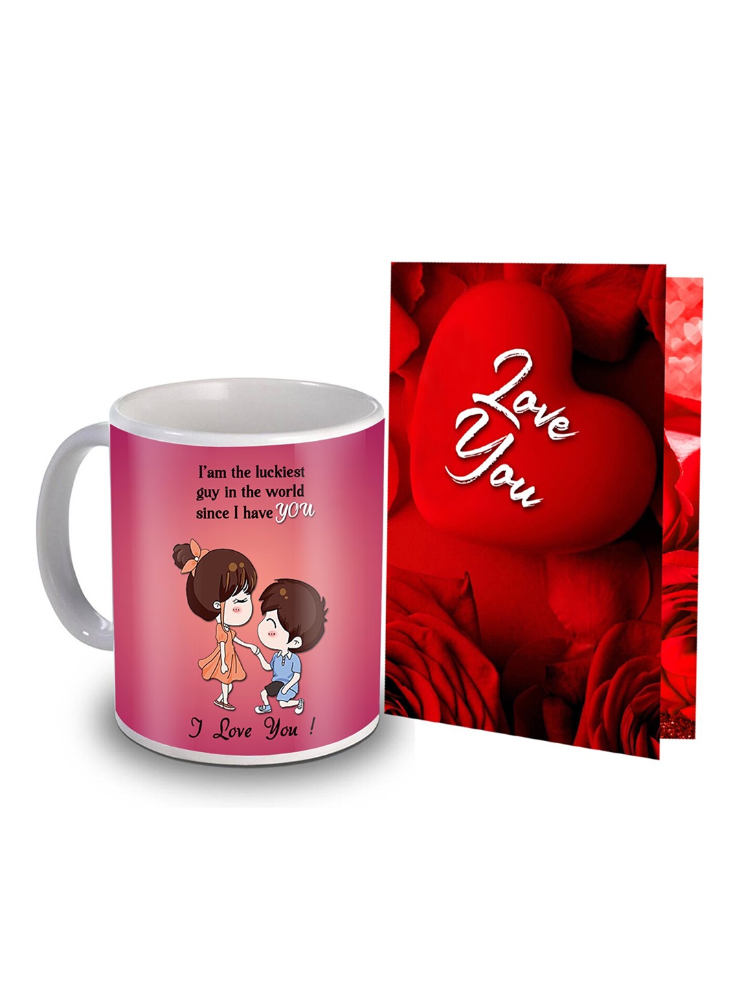 

ME & YOU Red & Pink 2 Pieces Floral Printed Mug & Greeting Card Home Gift Set