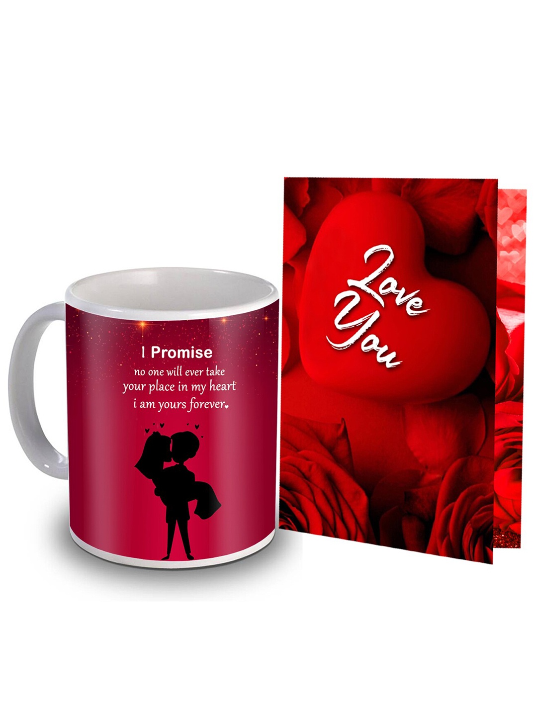 

ME & YOU Red & Pink 2 Pieces Printed Mug & Greeting Card Home Gift Set