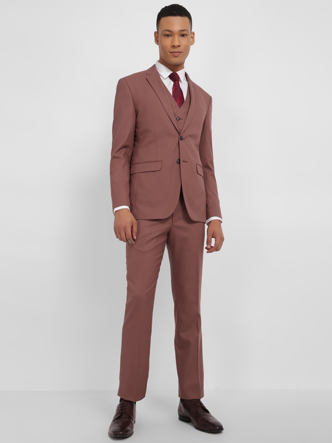 

Allen Solly Slim-Fit Single-Breasted Three-Piece Formal Suit, Brown