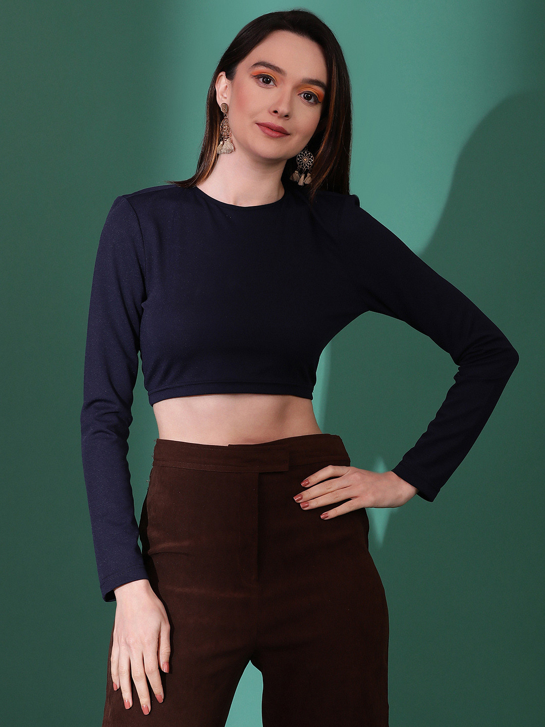 

Stylecast X Kotty Navy Blue Round Neck Crop Top