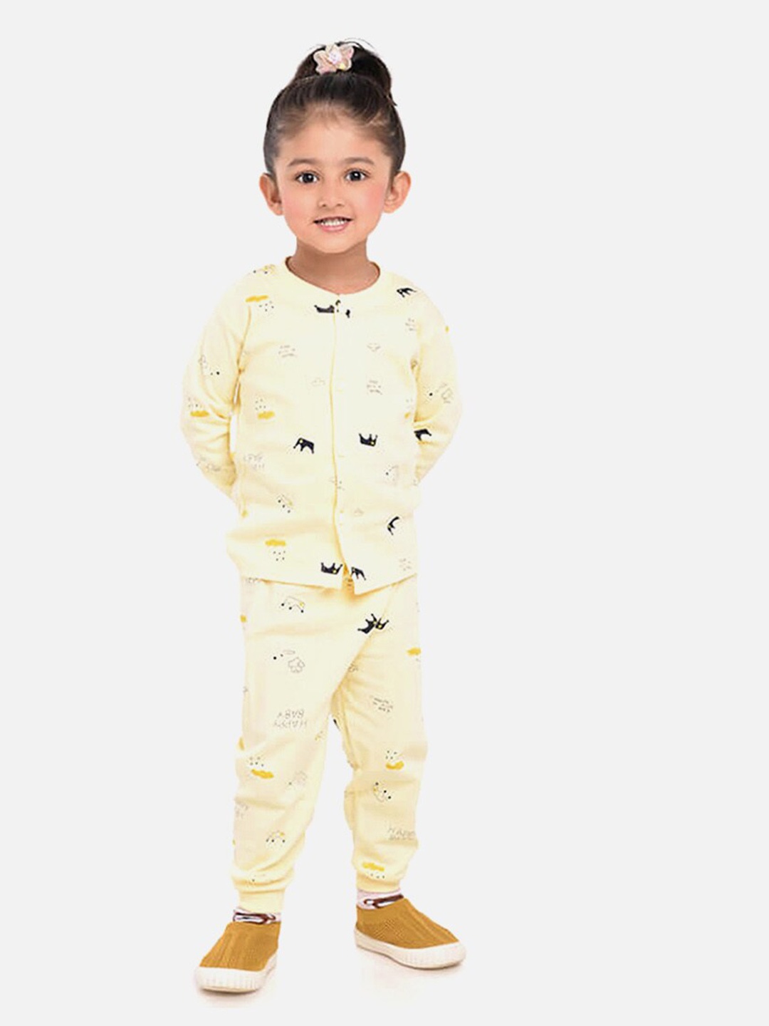 

Little Surprise Box LLP Girls Conversational Printed Night suit, Yellow