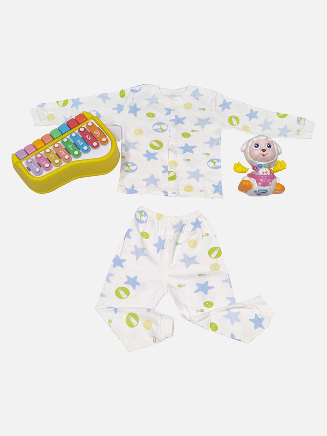 

Little Surprise Box LLP Printed T-Shirt & Trouser, White