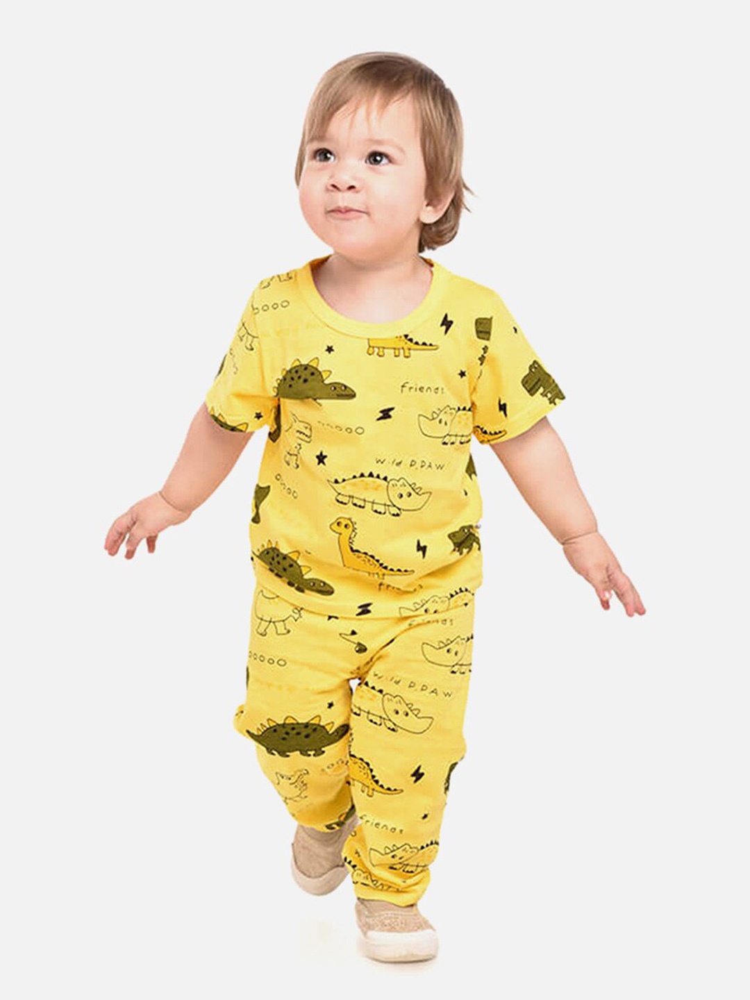 

Little Surprise Box LLP Boys Conversational Printed Night suit, Yellow