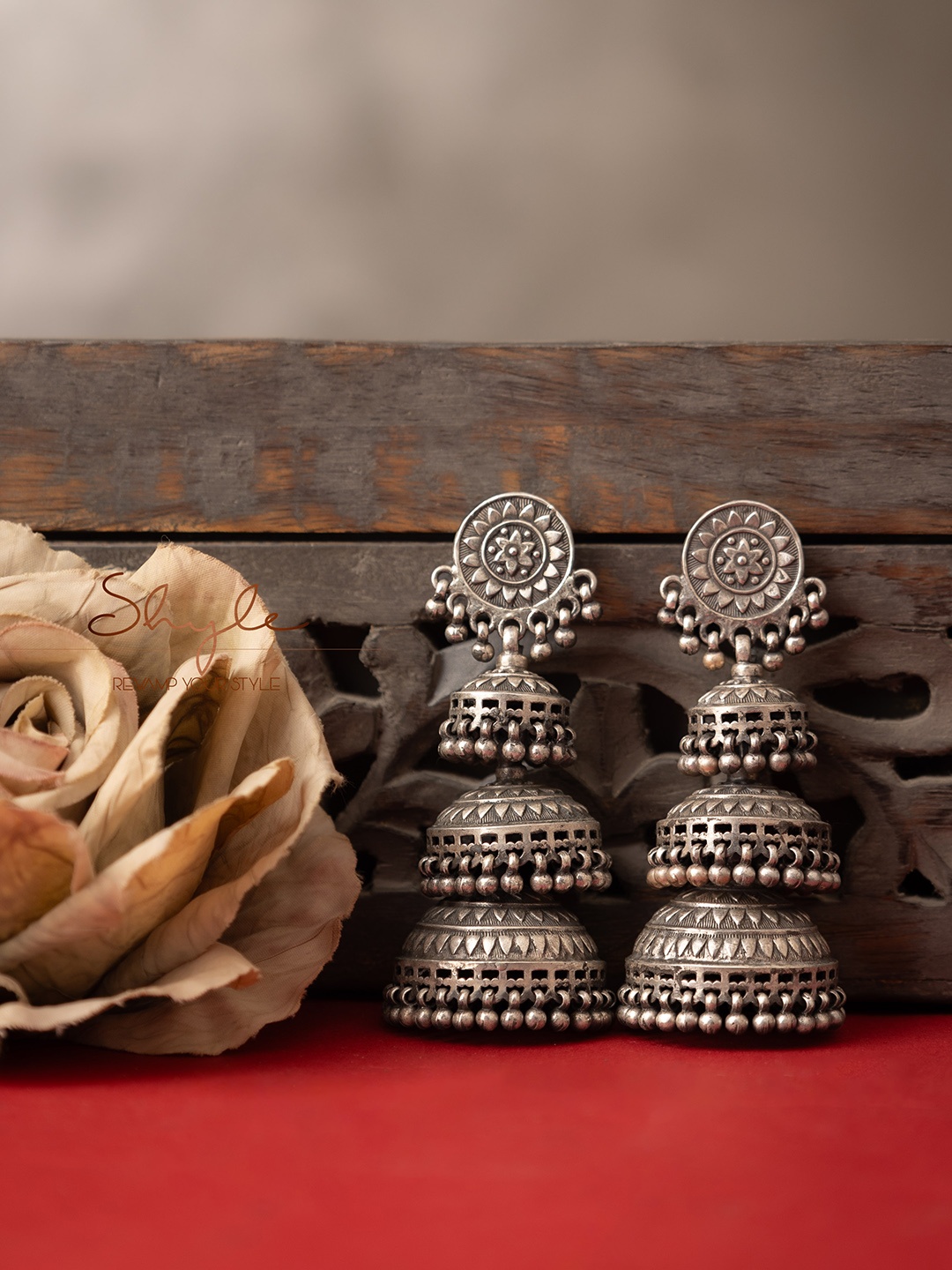 

Shyle Sterling Silver Classic Oxidised Jhumkas