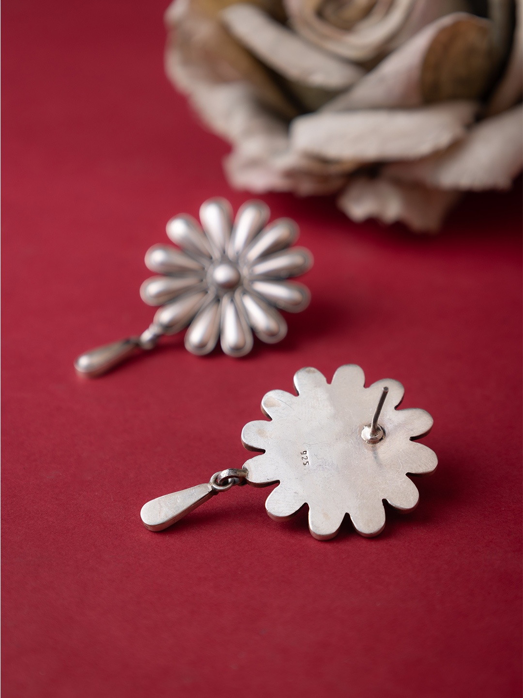 

Shyle 925 Sterling Silver Adya Embossed Flower Petal Drop Earring