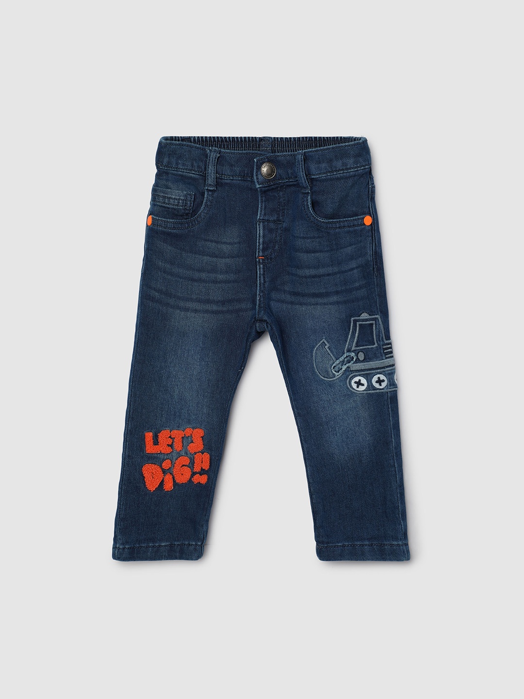 

max Boys Light Fade Embroidered Cotton Jeans, Navy blue