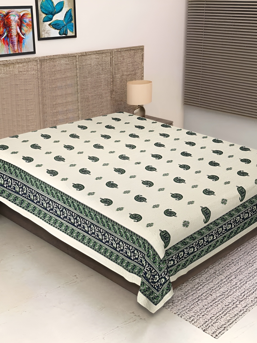 

Texstylers Beige & Green Floral Printed Cotton 250 TC Single Bedsheet