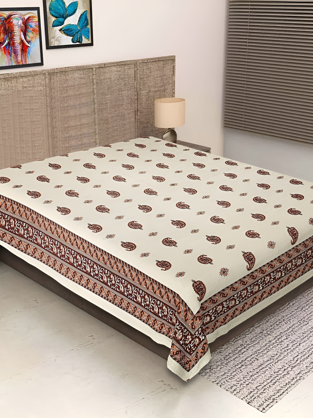

Texstylers Beige And Brown Ethnic Motifs Printed Cotton 250 TC Single Bedsheet