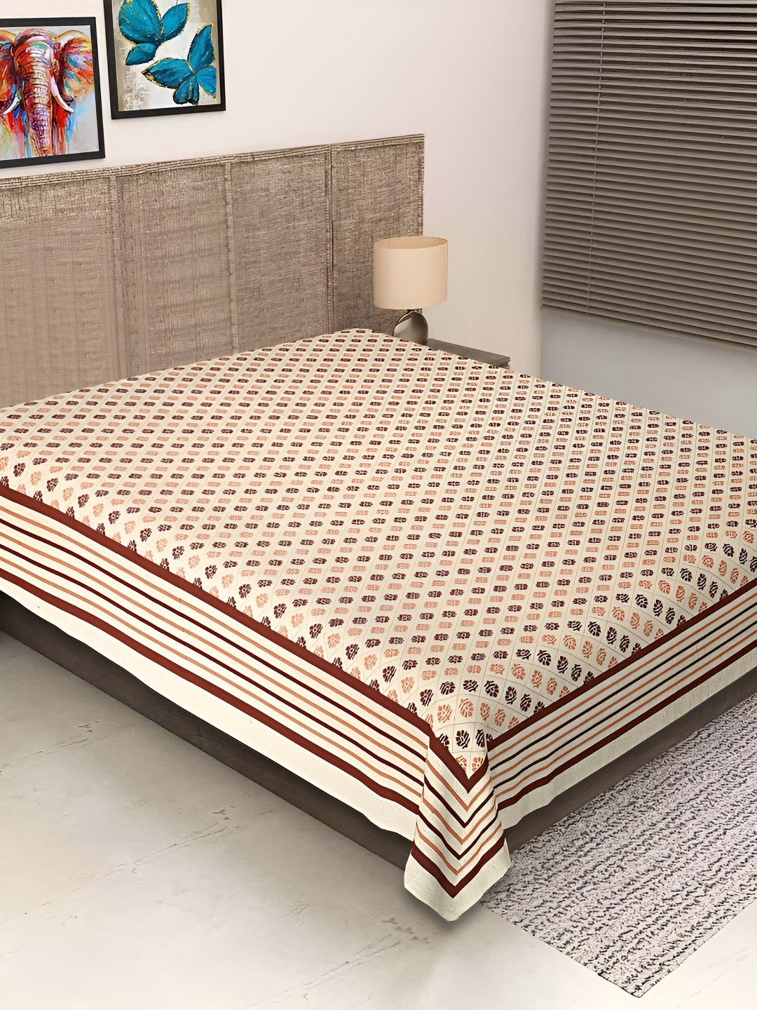 

Texstylers Beige & Brown Floral Printed Cotton 250 TC Single Bedsheet