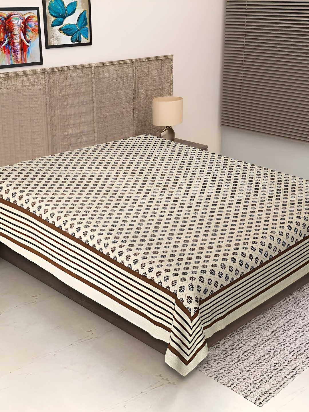 

Texstylers Beige & Brown Floral Printed Cotton 250 TC Single Bedsheet
