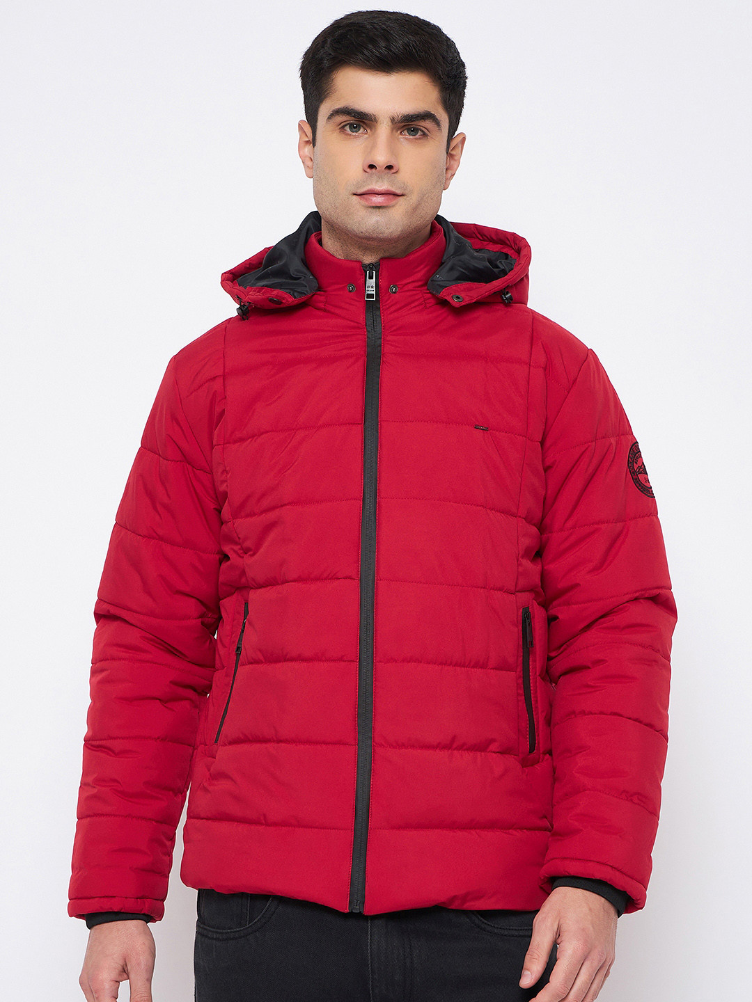 

Okane Hooded Collar Long Sleeves Lightweight Puffer Jacket, Red