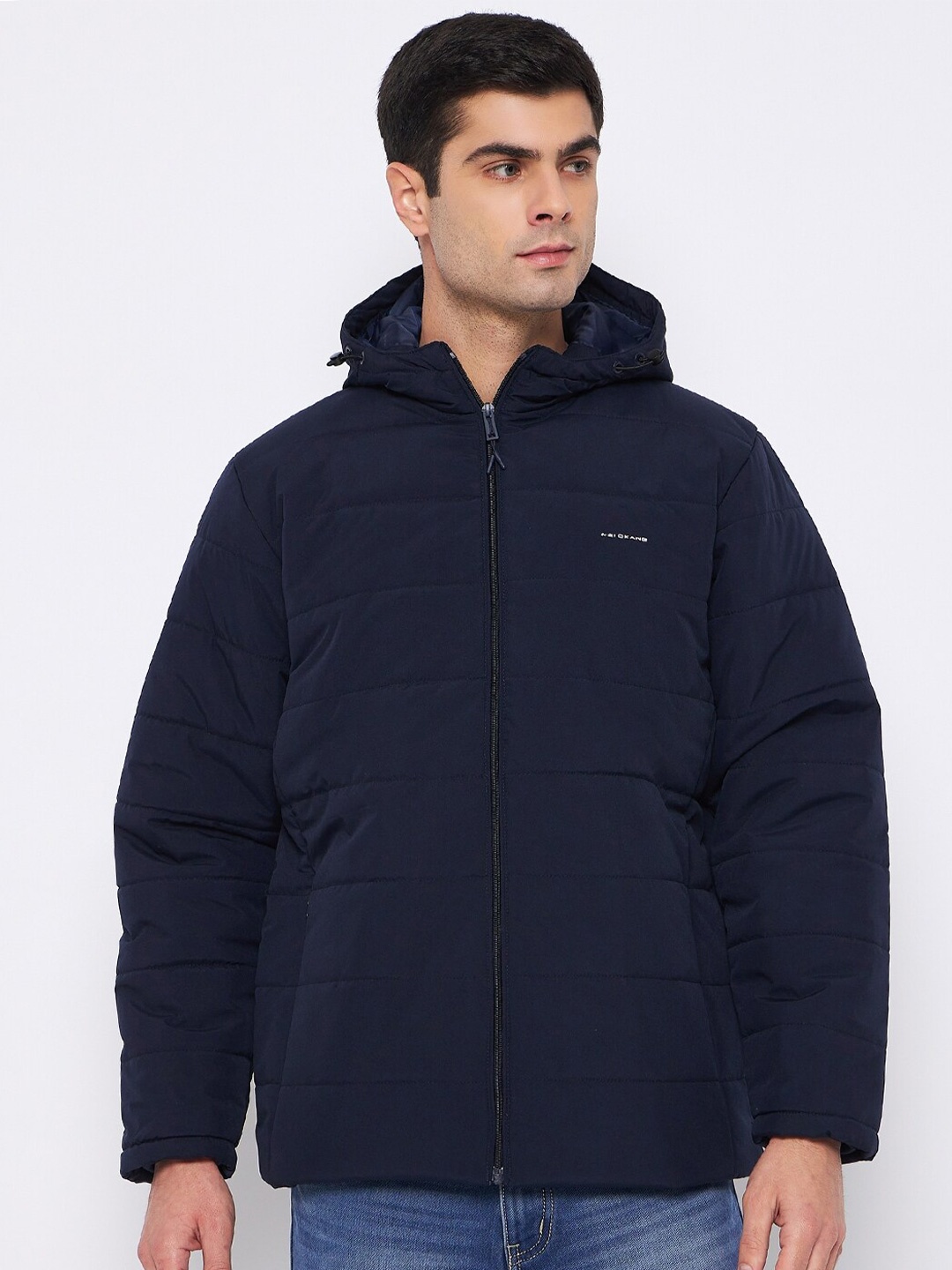 

Okane Hooded Neck Long Sleeves Zip Detail Lightweight Padded Jacket, Navy blue