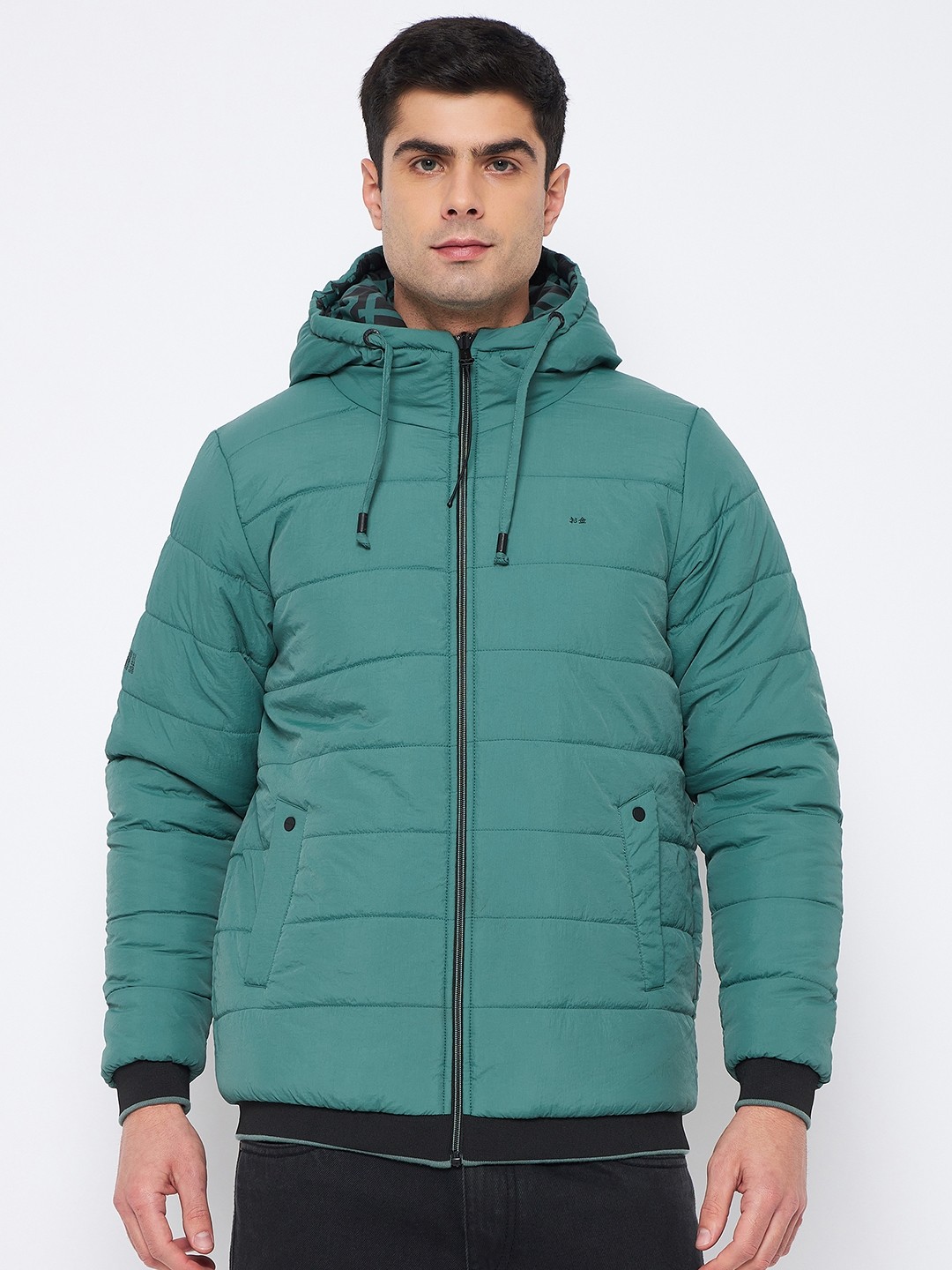 

Okane Hooded Neck Long Sleeves Reversible Puffer Jacket, Green