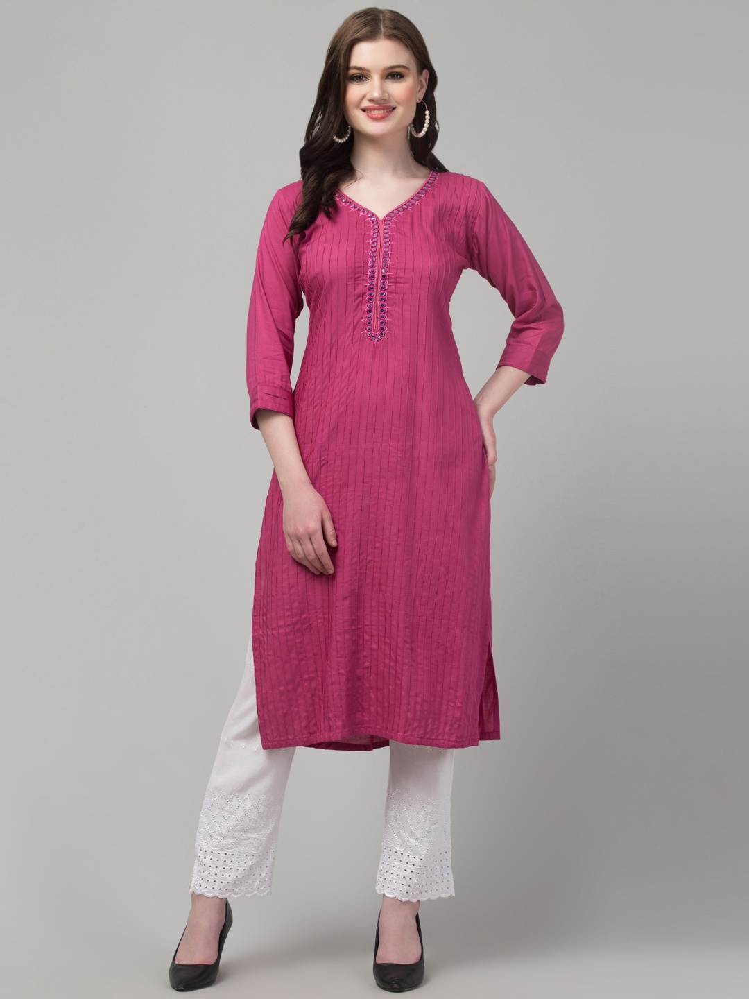 

Trend Level Yoke Design Mirror Work Straight Kurta, Purple