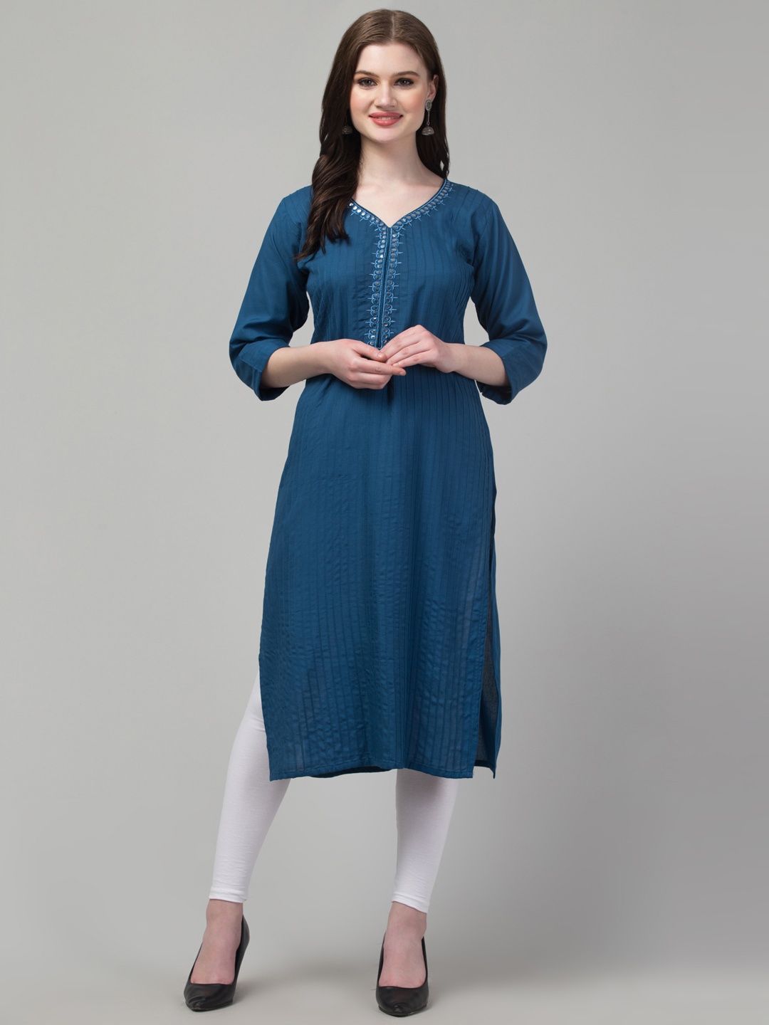 

Trend Level Yoke Design Mirror Work Straight Kurta, Blue
