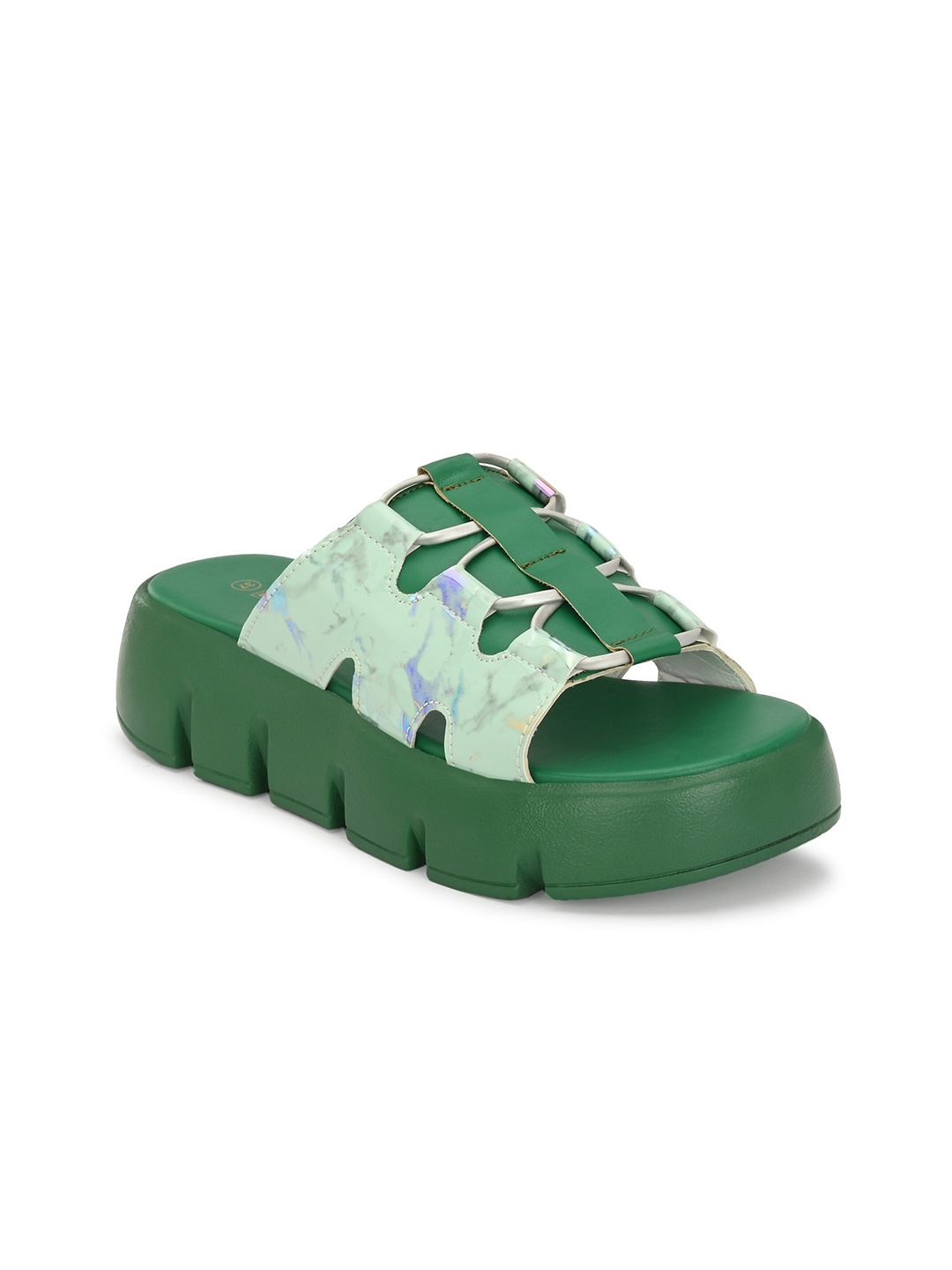 

El Paso Printed Open Toe Flats, Green