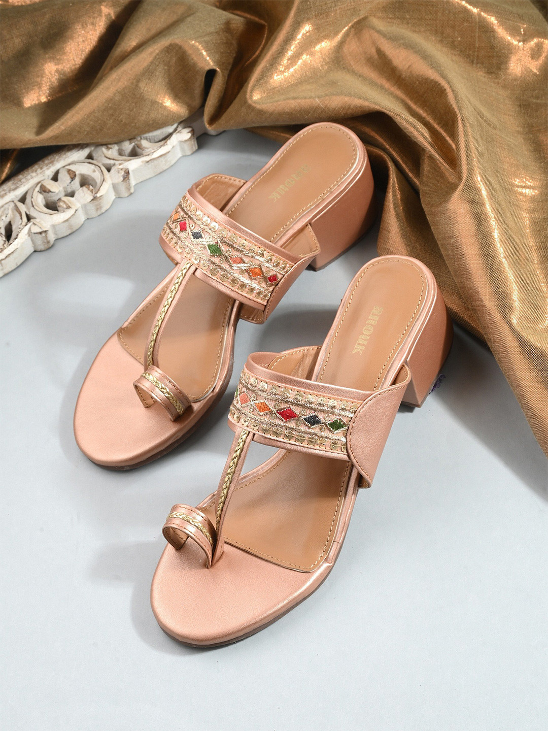

Anouk Embellished One Toe Block Heels, Rose gold