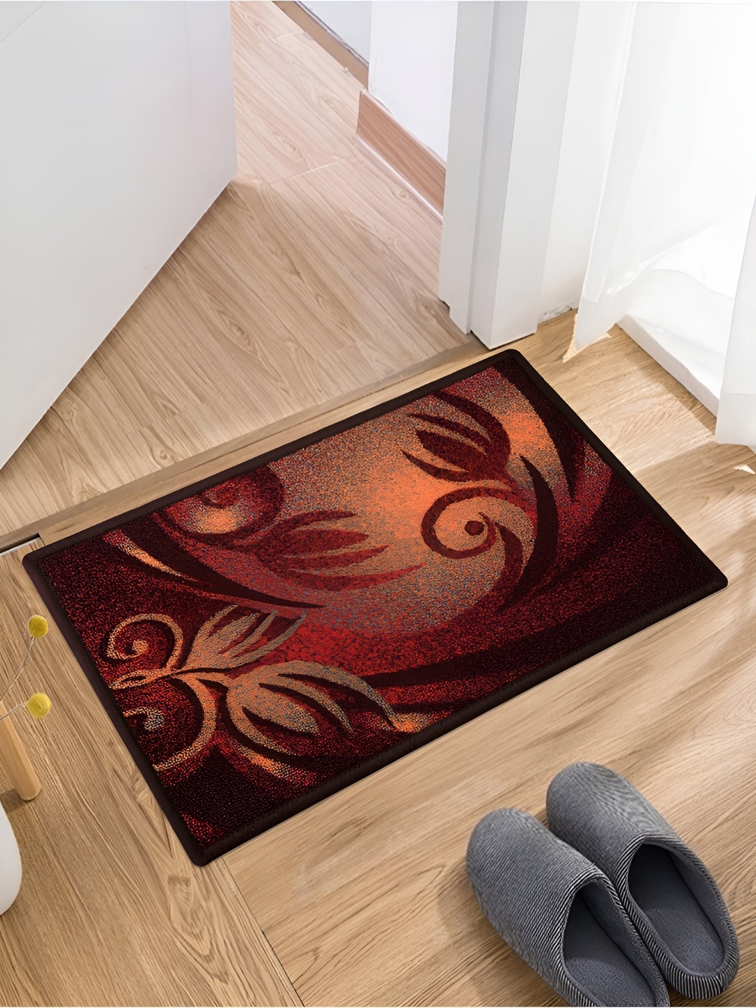 

Kuber Industries Brown 3 Pieces Floral Pattern Anti-Skid Moisture Resistant Doormats